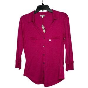 Express Hot Pink 3/4 Sleeve Button Up Pocket Collared Neck Shirt Size Small New